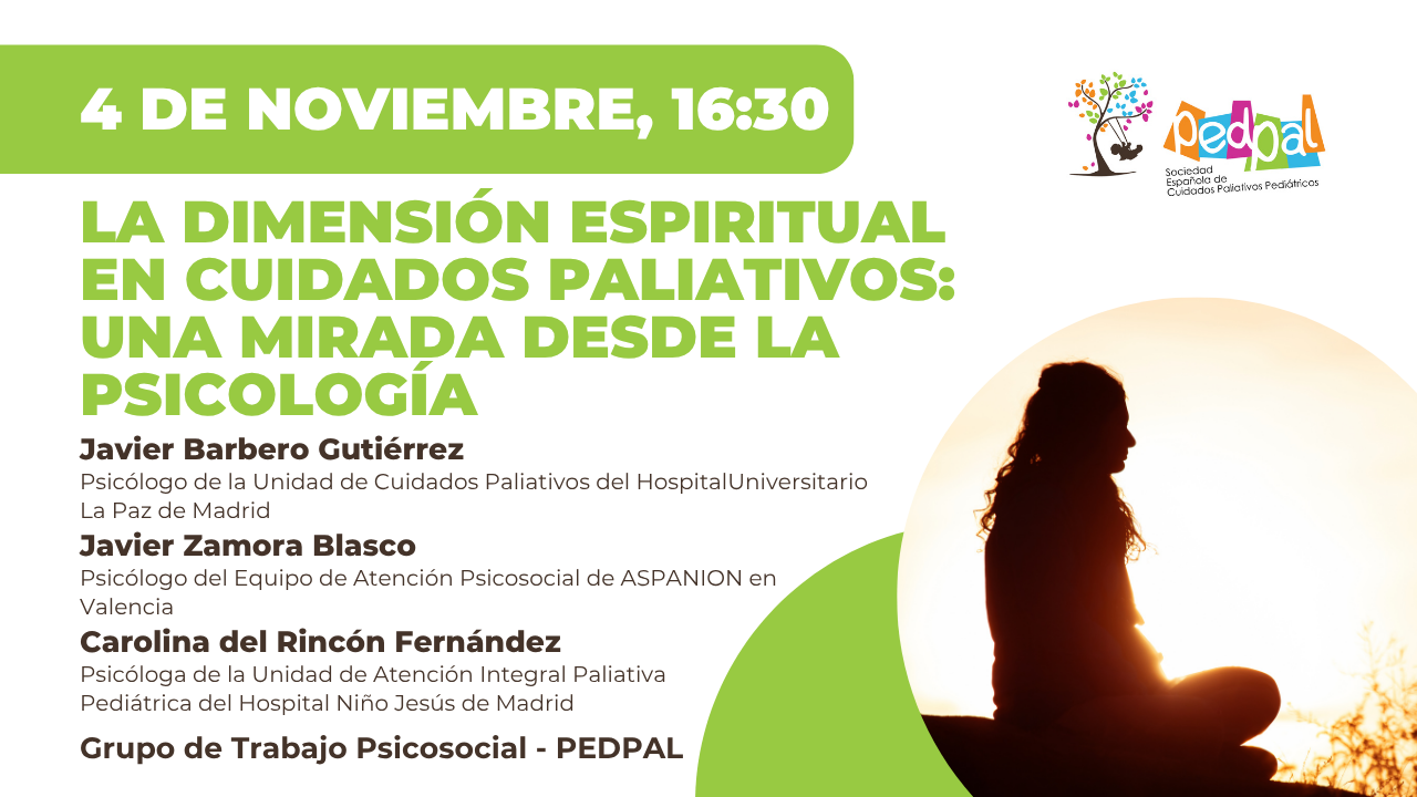 Cartel del webinar La dimensión espiritual en cuidados paliativos organizado por PEDPAL