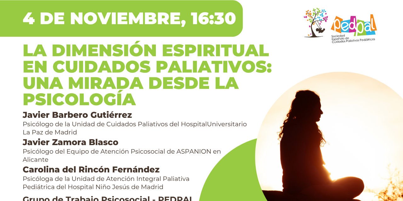 Cartel del webinar La dimensión espiritual en cuidados paliativos organizado por PEDPAL